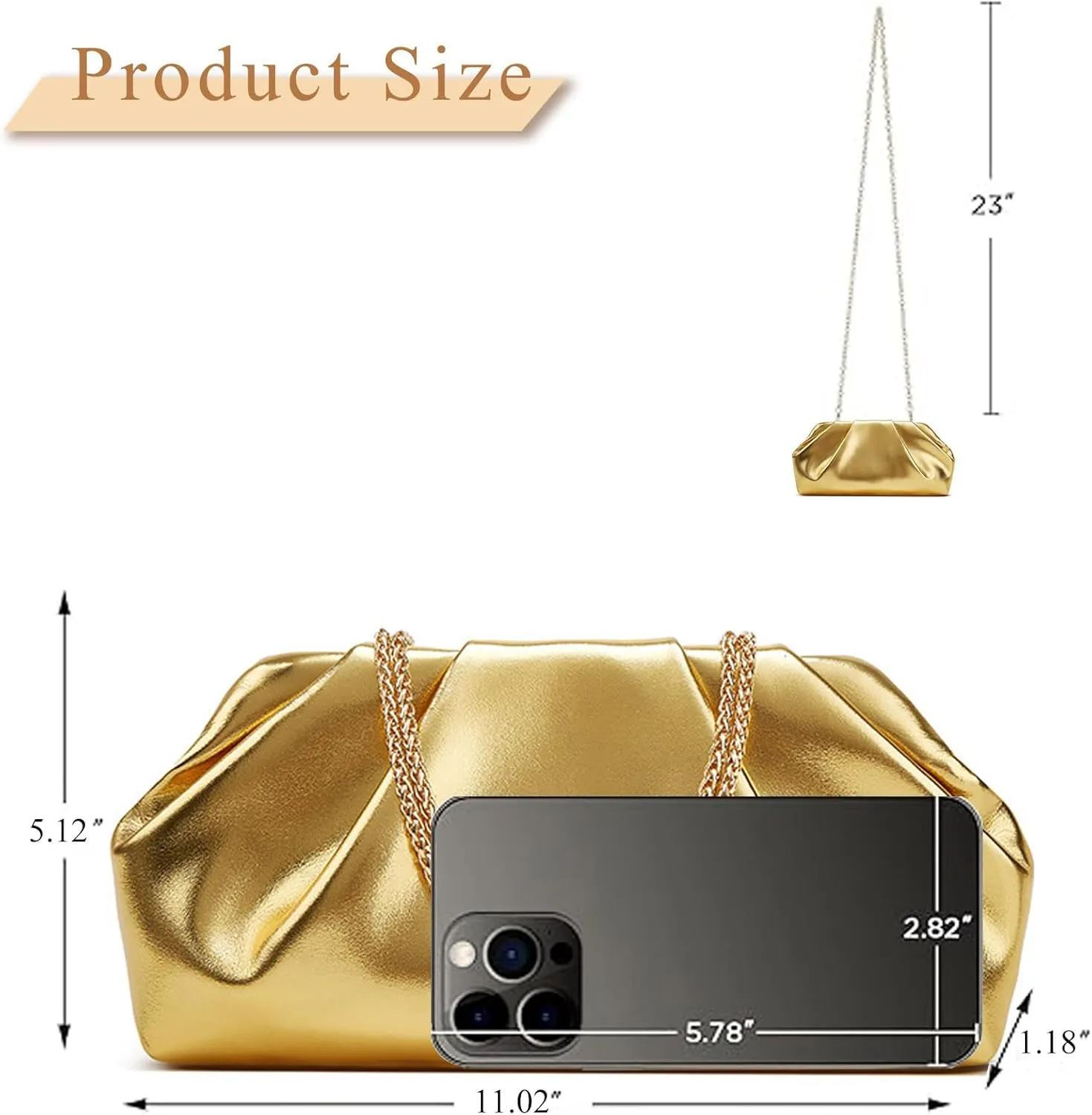 Clutch for Women, Vegan Leather Evening Purse, Soft Pleated PU Clutch Bag for Proms Parties