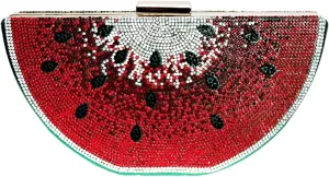 Clutch Purse for Women Crystal Evening Watermelon Shape Handbag Bling Shoulder Bag Rhinestone Money Bag