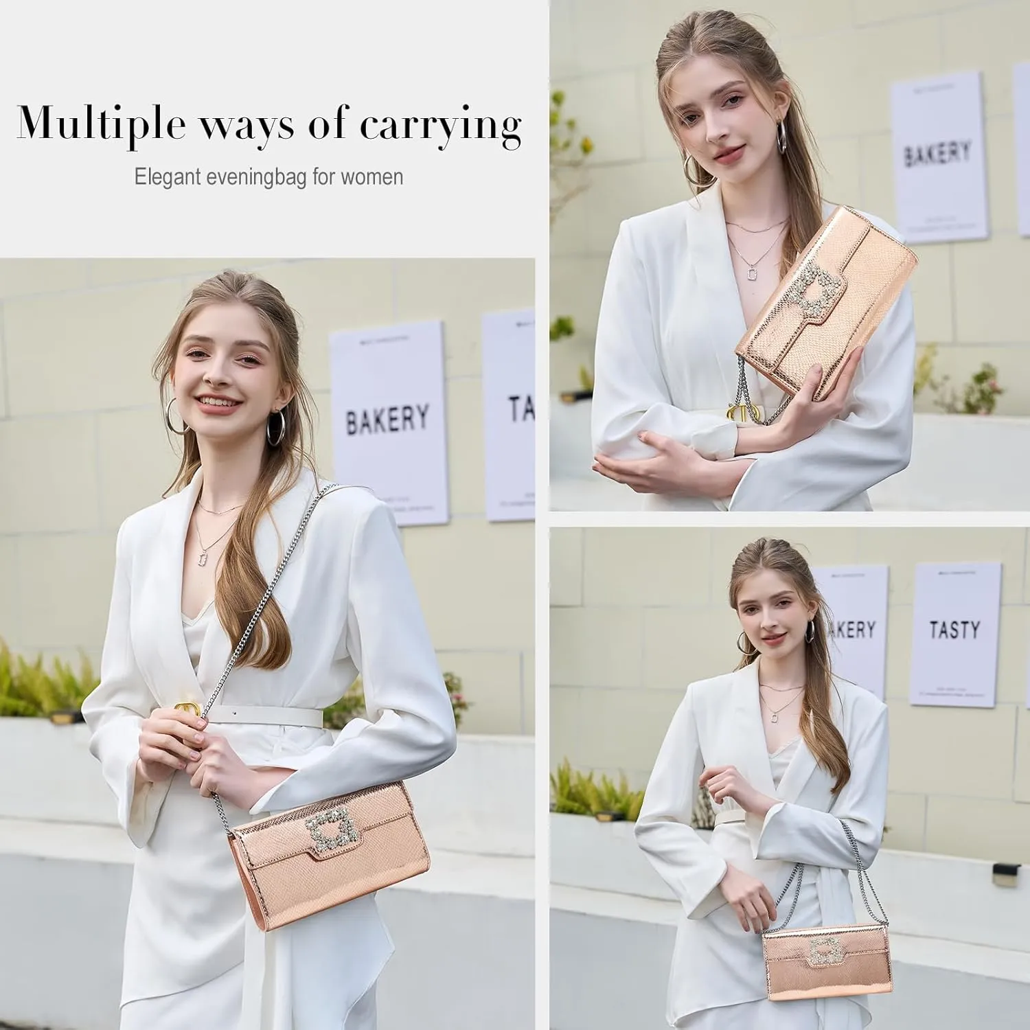 Clutch Purses for Women Dressy, Formal Evening Prom Bags Rhinestone Pu Leather Handbags for Wedding Party Cocktail