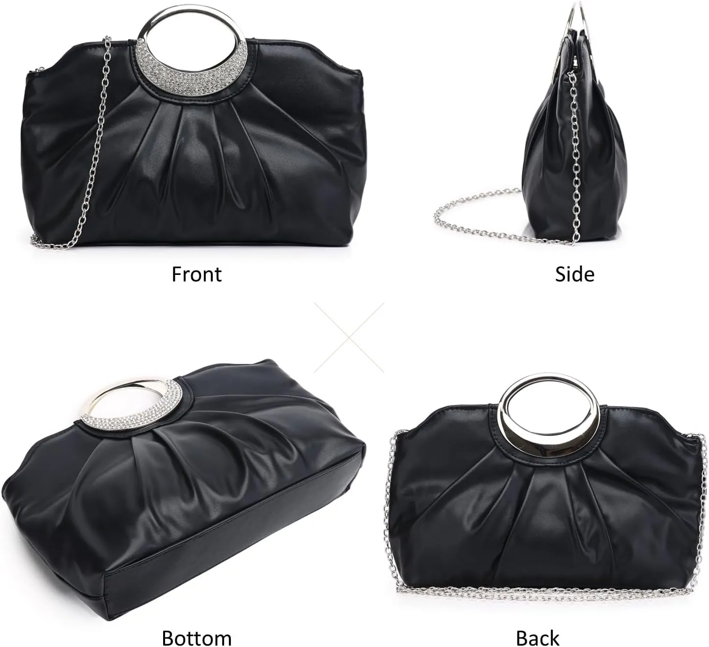 Clutch Purses for Women Elegant Pleated Evening Bag Fashion PU Leather Purse for Prom Cocktail Wedding