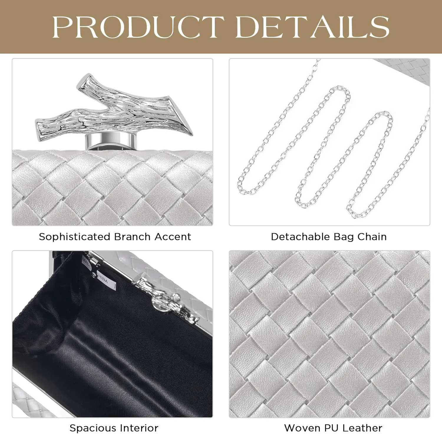 Clutch Purses for Women Evening/Wedding Chic Woven Bag Formal PU Leather Purse Designer Handbags for Women