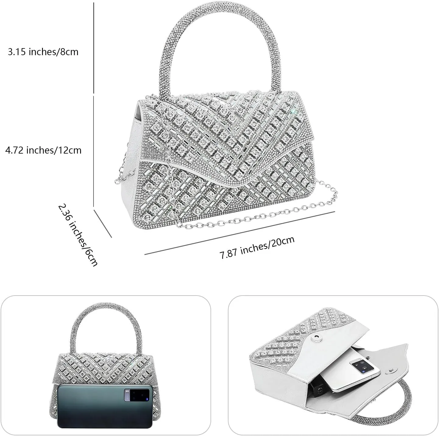 Clutch Purses for Women Sparkly Rhinestones Purses and Handbags for Wedding Party Evening Crossbody Bag with Chain