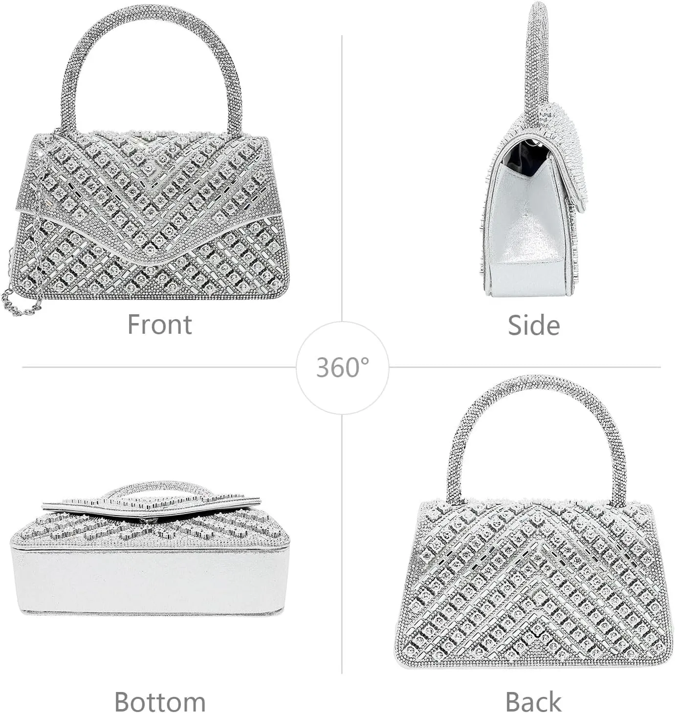 Clutch Purses for Women Sparkly Rhinestones Purses and Handbags for Wedding Party Evening Crossbody Bag with Chain