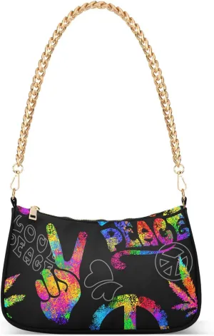 Clutch Shoulder Bags Tote Evening Purse Handbags for Women Hobo Bags Rainbow Peace Love Sign Gesture with Zipper Closure