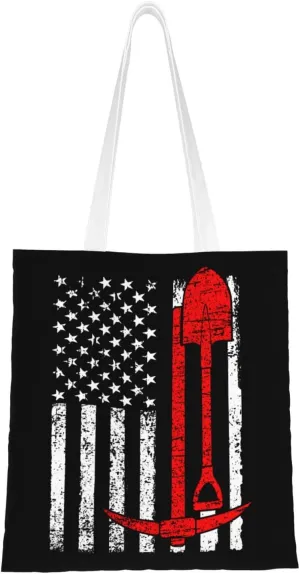Coal Miner Usa Flag Tote Bag for Women Canvas Shopping Bags Reusable Beach Bag Grocery Bags Tote Shoulder Bag Gift Bags