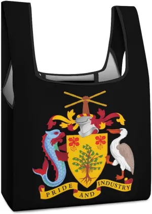 Coat of Arms of Barbados Novelty Reusable Grocery Bag Fold-able Shopping Bags Washable Tote Lightweight Storage Pouch with Handle
