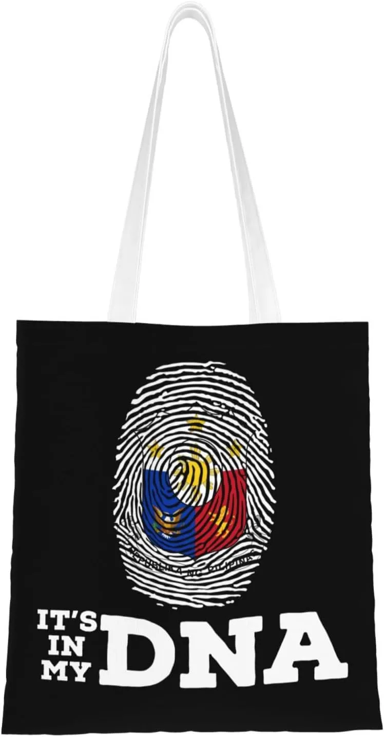 Coat of Arms of the Philippines It's in My DNA Tote Bag for Women Canvas Shopping Bags Reusable Large Capacity Casual Shoulder Handbags Grocery Bags DIY Gift Bags