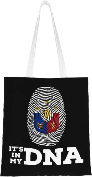 Coat of Arms of the Philippines It's in My DNA Tote Bag for Women Canvas Shopping Bags Reusable Large Capacity Casual Shoulder Handbags Grocery Bags DIY Gift Bags