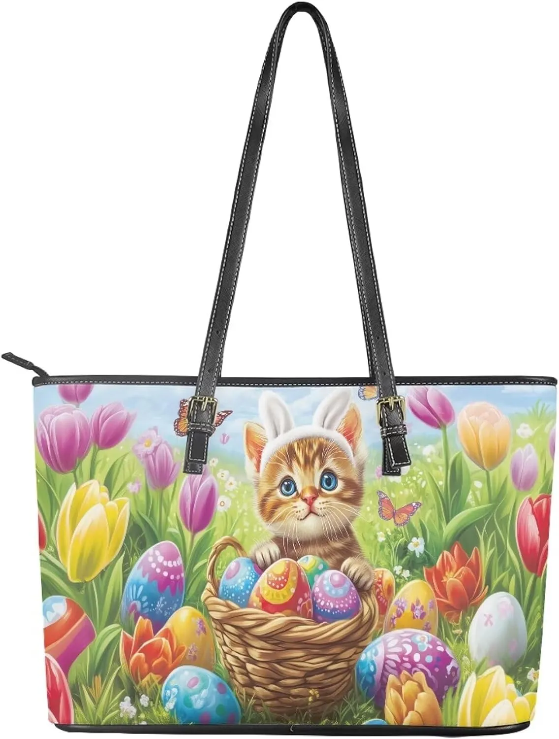 Coldinair Christmas Leather Tote Bag for Women with Zipper Large Shoulder Tote Bag Shopping Casual Travel Bag Handbag Purse