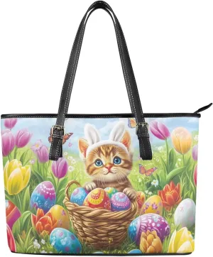 Coldinair Christmas Leather Tote Bag for Women with Zipper Large Shoulder Tote Bag Shopping Casual Travel Bag Handbag Purse