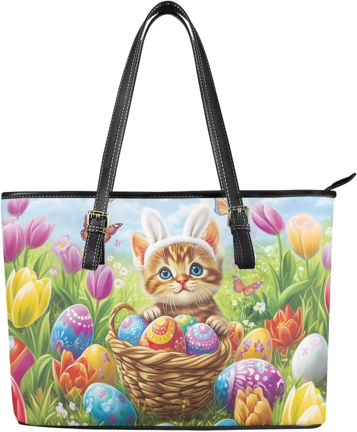 Coldinair Christmas Leather Tote Bag for Women with Zipper Large Shoulder Tote Bag Shopping Casual Travel Bag Handbag Purse