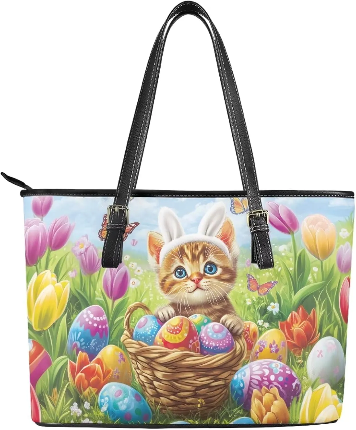 Coldinair Christmas Leather Tote Bag for Women with Zipper Large Shoulder Tote Bag Shopping Casual Travel Bag Handbag Purse
