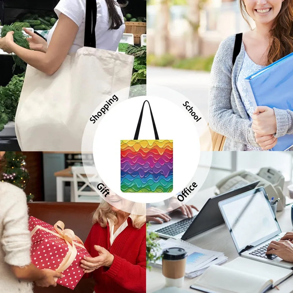 Colorful Wavy Rainbow Pattern Cloth Tote Bag