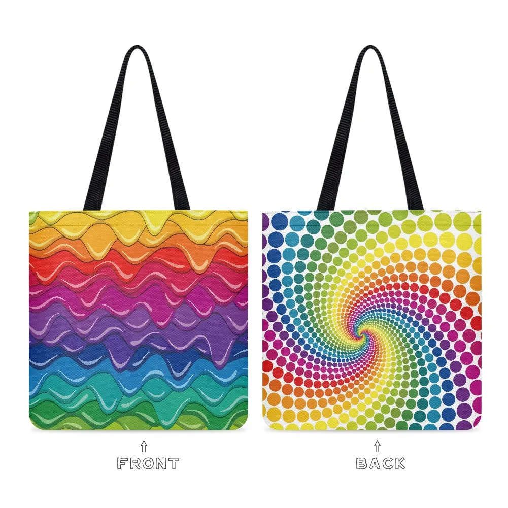 Colorful Wavy Rainbow Pattern Cloth Tote Bag