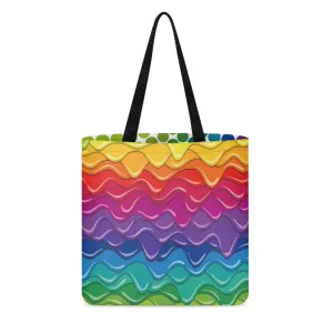 Colorful Wavy Rainbow Pattern Cloth Tote Bag