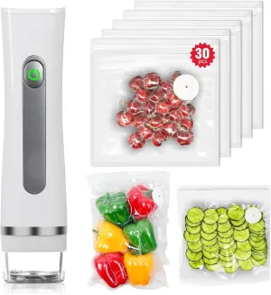 Compact Vacuum Sealer for Food, Handheld Vacuum Sealer, Portable Sealer Machine with 30 Reusable Bags for Sous Vide and Food Storage (Sealer   30 Bags)
