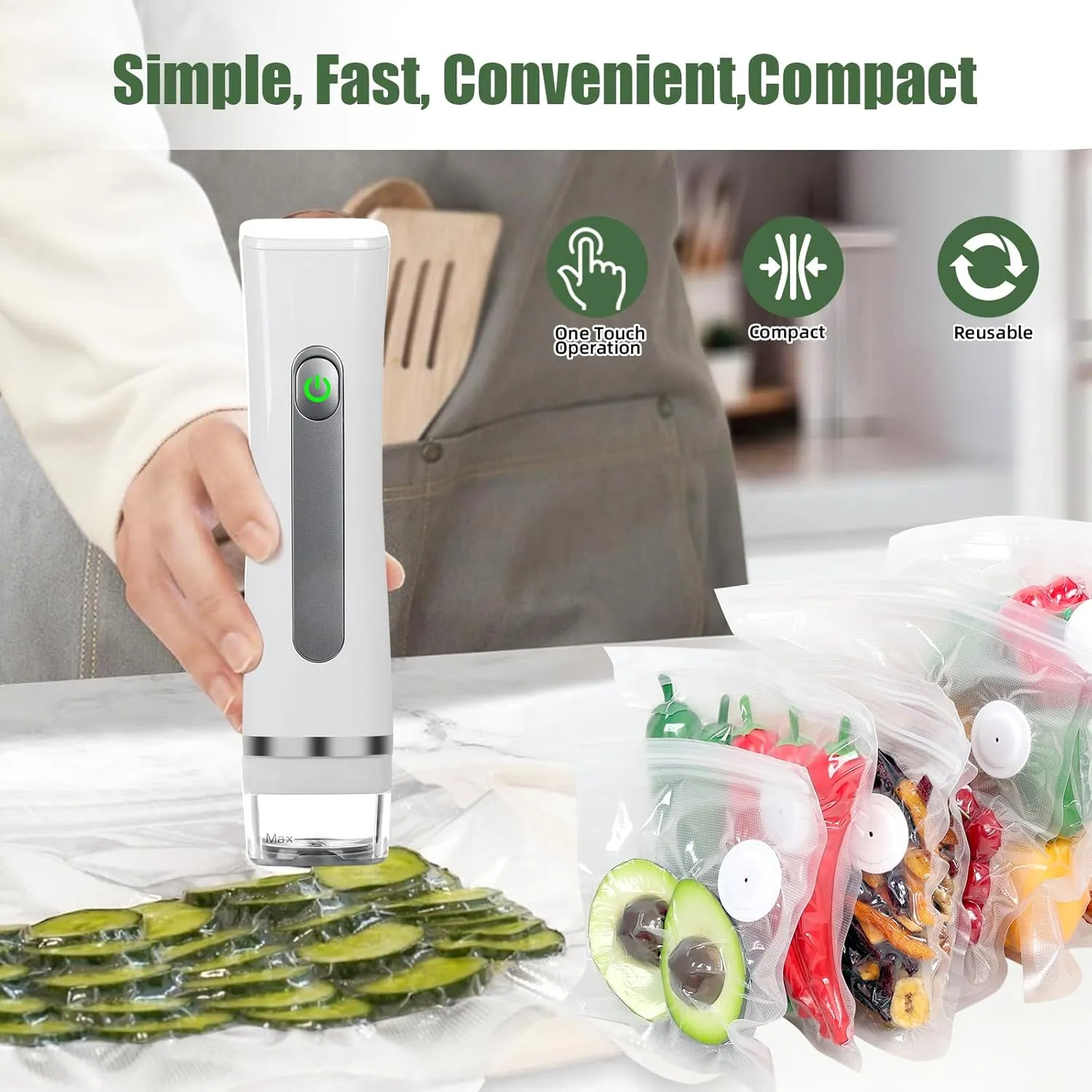 Compact Vacuum Sealer for Food, Handheld Vacuum Sealer, Portable Sealer Machine with 30 Reusable Bags for Sous Vide and Food Storage (Sealer   30 Bags)