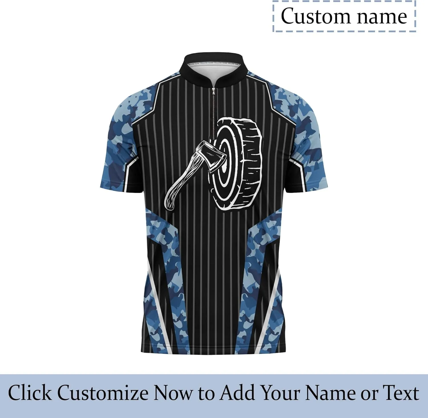 Cool Axe Throwing Team Zip Up Jerseys with Throw A Axe Personalized Zipper Tee with Band Collar for Hatchet Thrower
