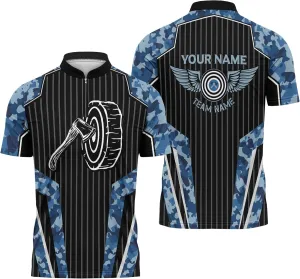 Cool Axe Throwing Team Zip Up Jerseys with Throw A Axe Personalized Zipper Tee with Band Collar for Hatchet Thrower