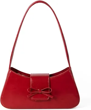 Coquette Bow Shoulder Bag for Women Y2k Red Purse PU Leather Clutch Handbag Trendy Underarm Bag