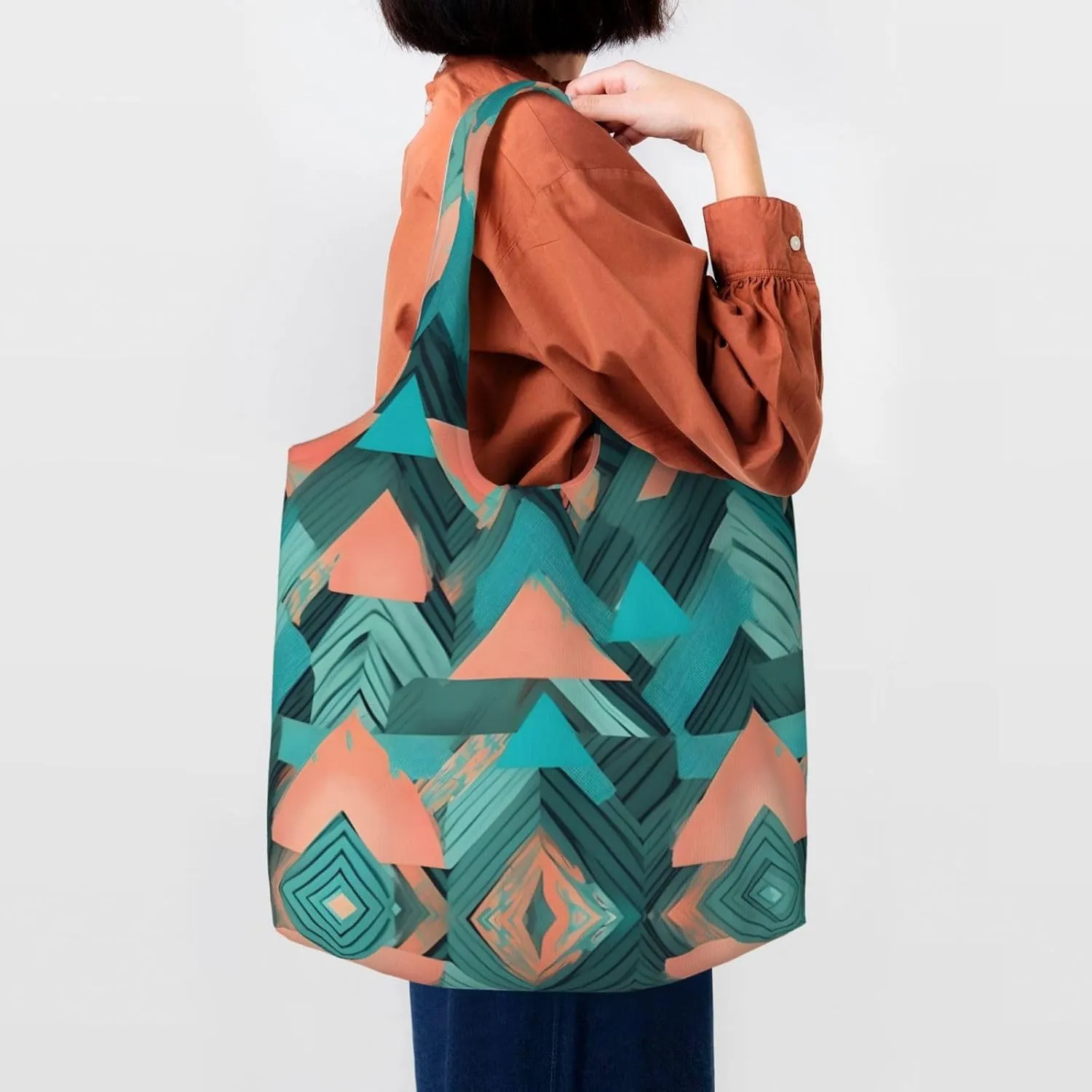 Coral And Teal Arrows Canvas Bag Bag Handbag Eco-Friendly Reusable Groceryshopping Bags For Women Girls