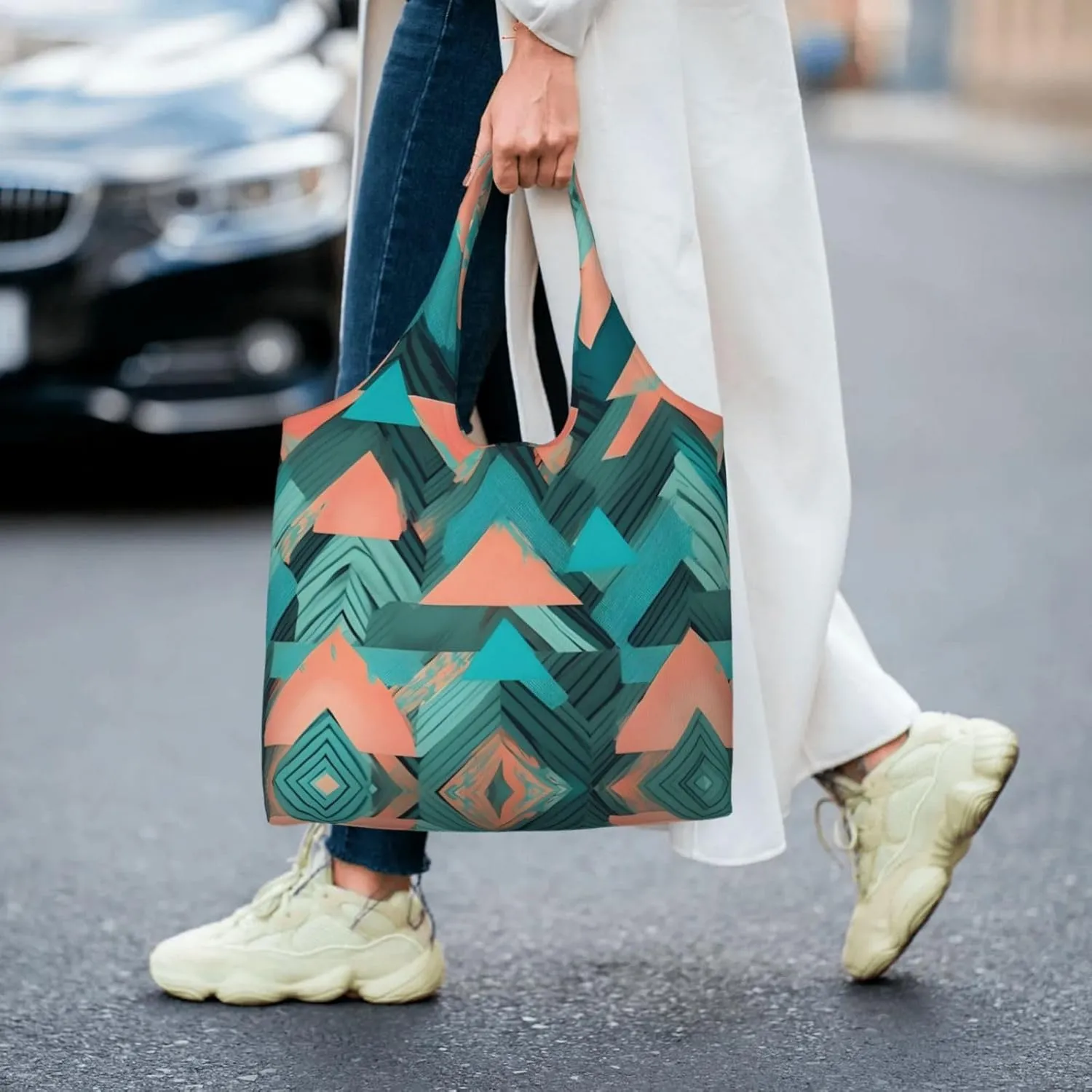 Coral And Teal Arrows Canvas Bag Bag Handbag Eco-Friendly Reusable Groceryshopping Bags For Women Girls