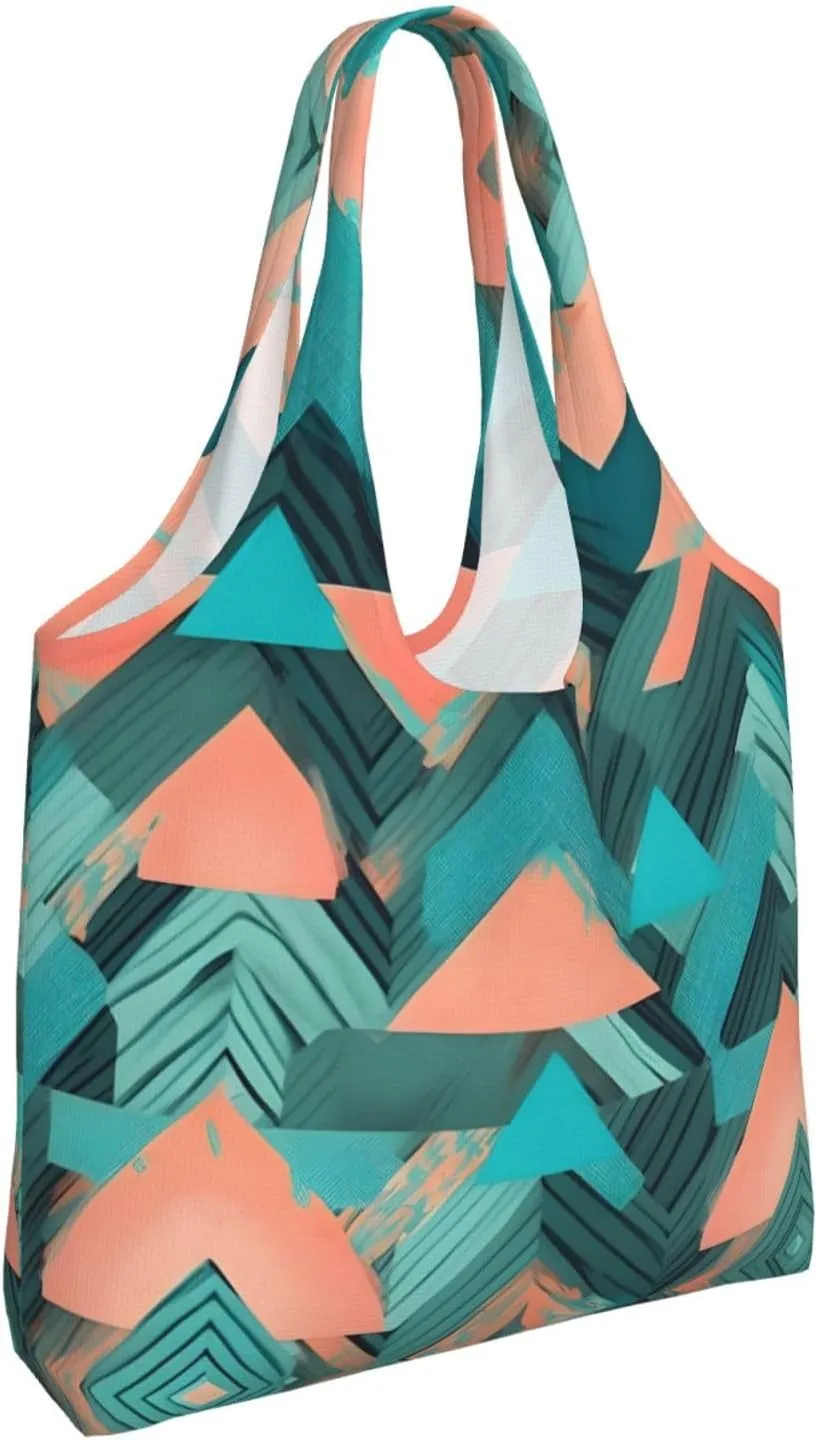Coral And Teal Arrows Canvas Bag Bag Handbag Eco-Friendly Reusable Groceryshopping Bags For Women Girls