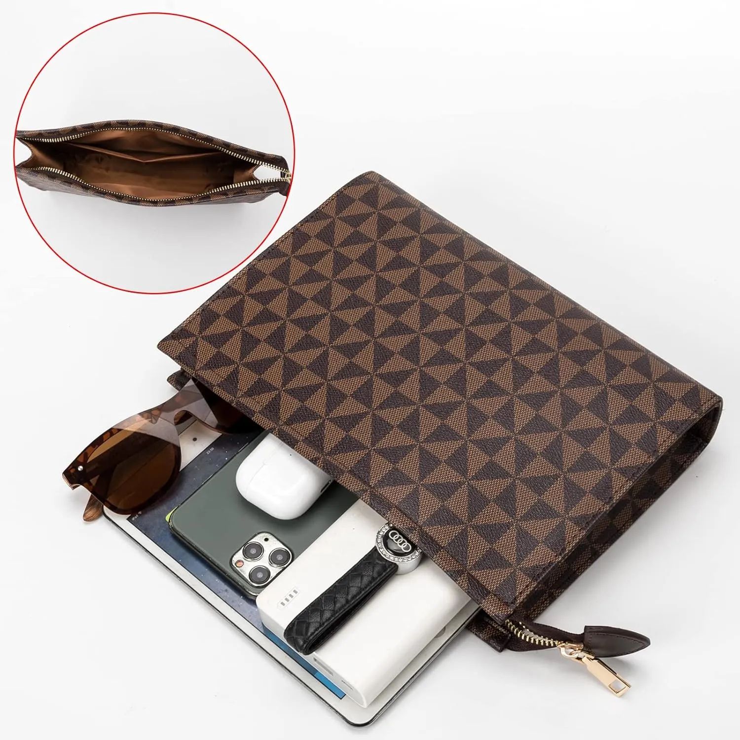 Cosmetic Makeup Bag for Women, PU Travel Pouch Designer Trendy Purse Clutch Luxury Bag Accessories (White)