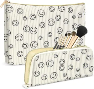 Cosmetis Bag Makeup Bag for Women, Gifts for Girls Stuff Bag, Corduroy Smile Cute Travel Make up Bag Toiletry Bag Girlfriend Teacher Gifts Birthday Gift for Her