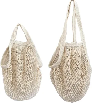 Cotton Mesh Reusable Produce Bags - Organic Cotton String Shopping Bags Reusable Washable Grocery Mesh Organizer Net, Garlic Keeper Onion Potato Storage Bags, 2PCS Beige (L&S)