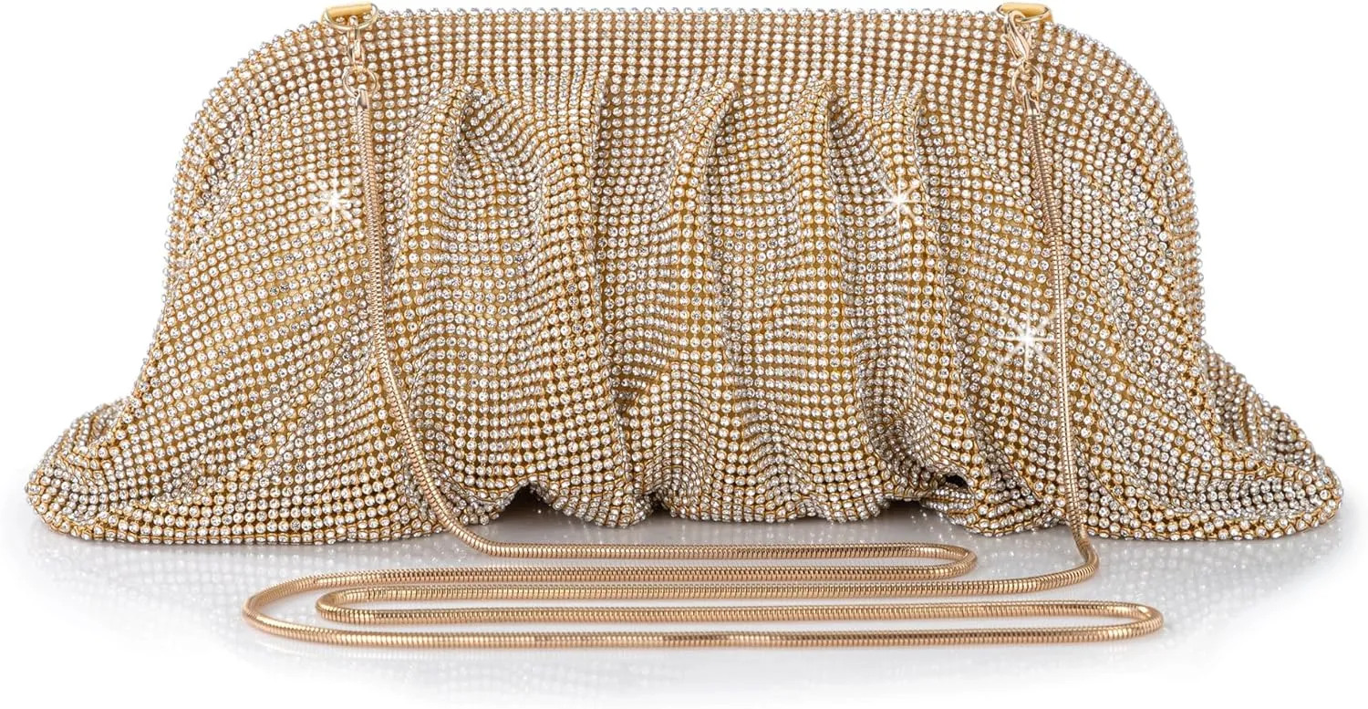 Coucoland Rhinestone Purse for Women - Evening Clutch Bags Sparkly Glitter Rhinestone Dumpling Cloud Bag for Party Wedding