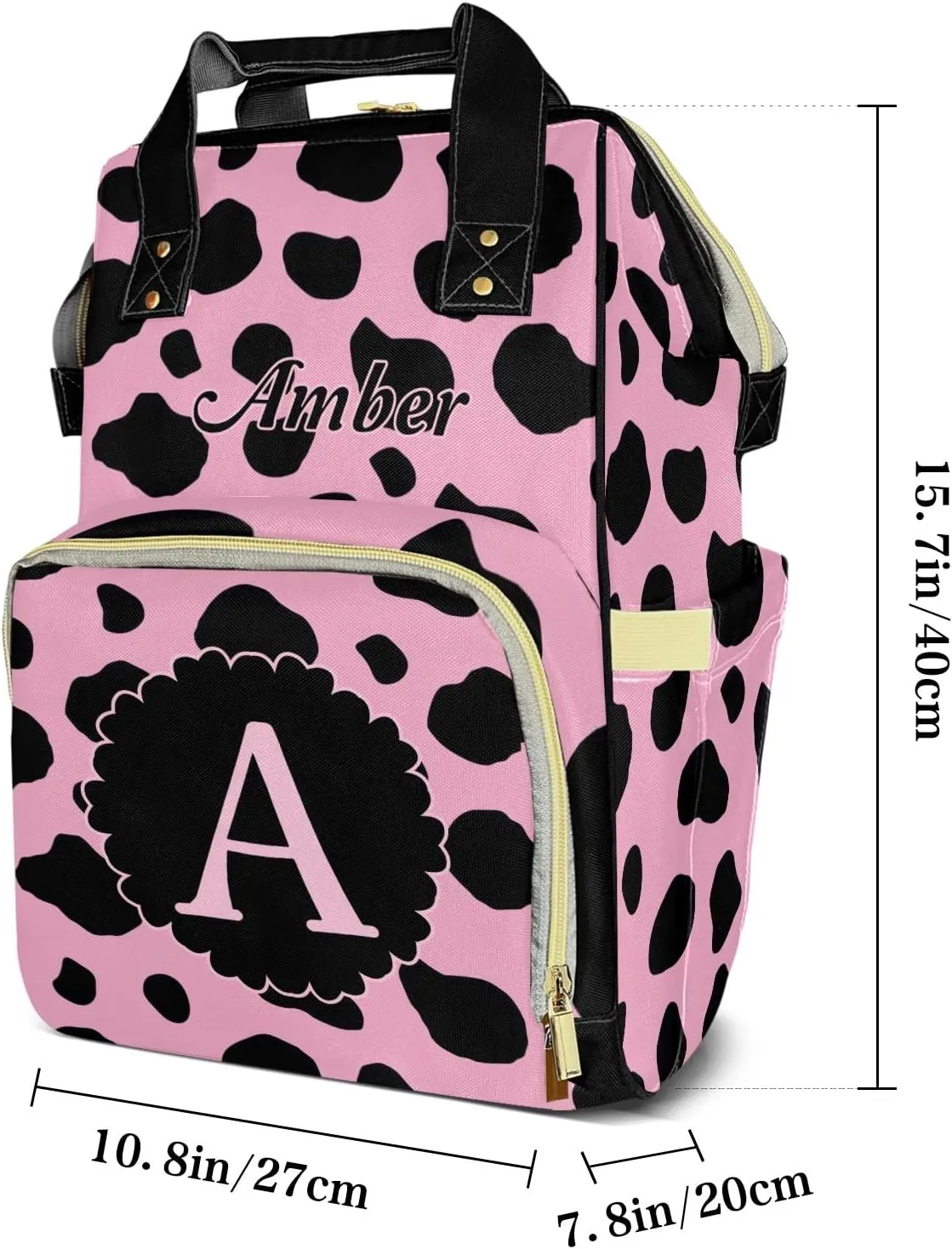 Cow Pattern Black Pink Diaper Bags Backpack Customized Baby Bag Nursing Nappy Bag Travel Tote Gifts for Women