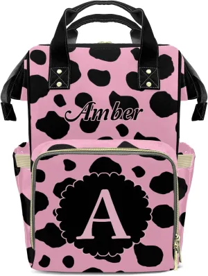 Cow Pattern Black Pink Diaper Bags Backpack Customized Baby Bag Nursing Nappy Bag Travel Tote Gifts for Women