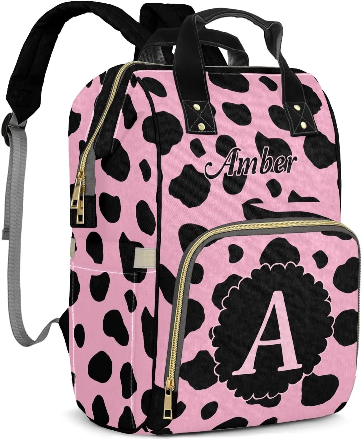 Cow Pattern Black Pink Diaper Bags Backpack Customized Baby Bag Nursing Nappy Bag Travel Tote Gifts for Women