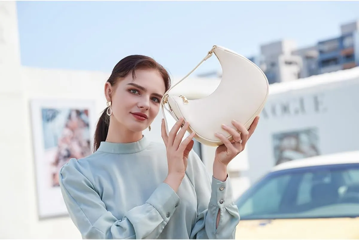 Crescent Shoulder Bags for Women Cute Hobo Tote Handbag Under the Arm Purses Mini Clutch Purse with Zipper Closure
