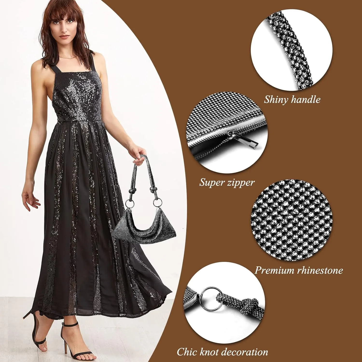 CROWN GUIDE Rhinestone Purse Clutch Purses for Women Wedding Evening Bag Hobo Bags Designer Handbags Formal Prom Party Club