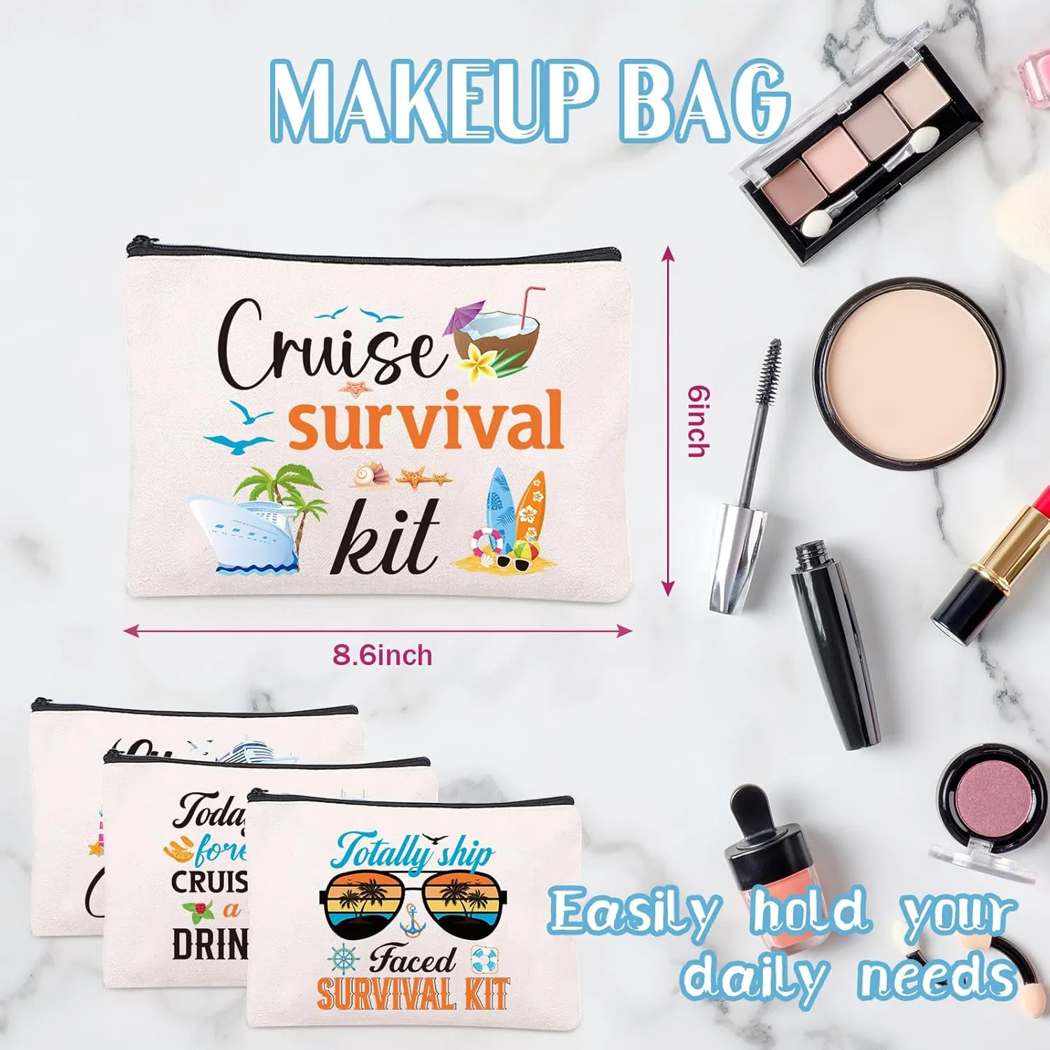 Cruise Essentials Gift Bags - 4 Pcs Cruise Travel Pouch Gifts Exachange Ideas, Life is Better on A Cruise Cosmetic Makeup Bag, Cruising Must Haves Accessories Bag, Gifts for Party Christmas