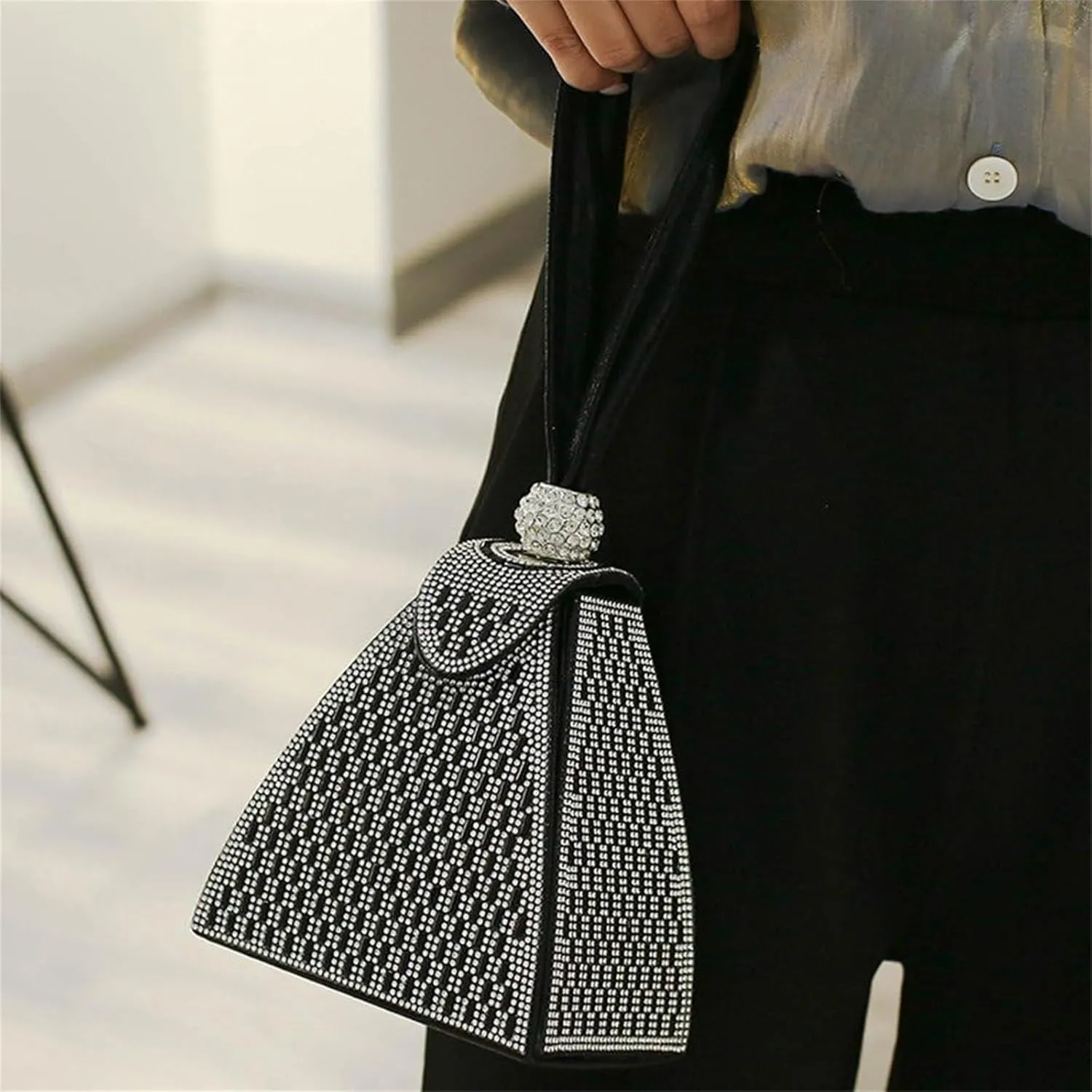 Crystal Pyramid Handbag, Women's Evening Bag, Pyramid Shape Rhinestones Luxury Evening Bags, Green Clutch