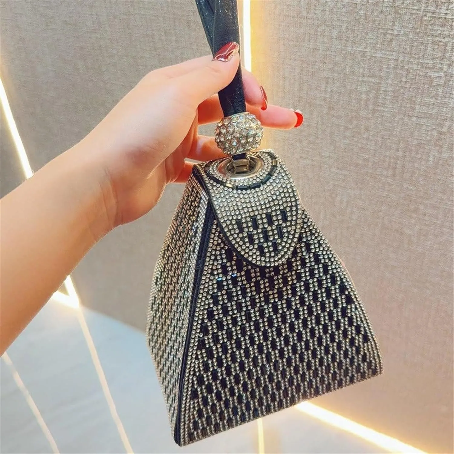 Crystal Pyramid Handbag, Women's Evening Bag, Pyramid Shape Rhinestones Luxury Evening Bags, Green Clutch