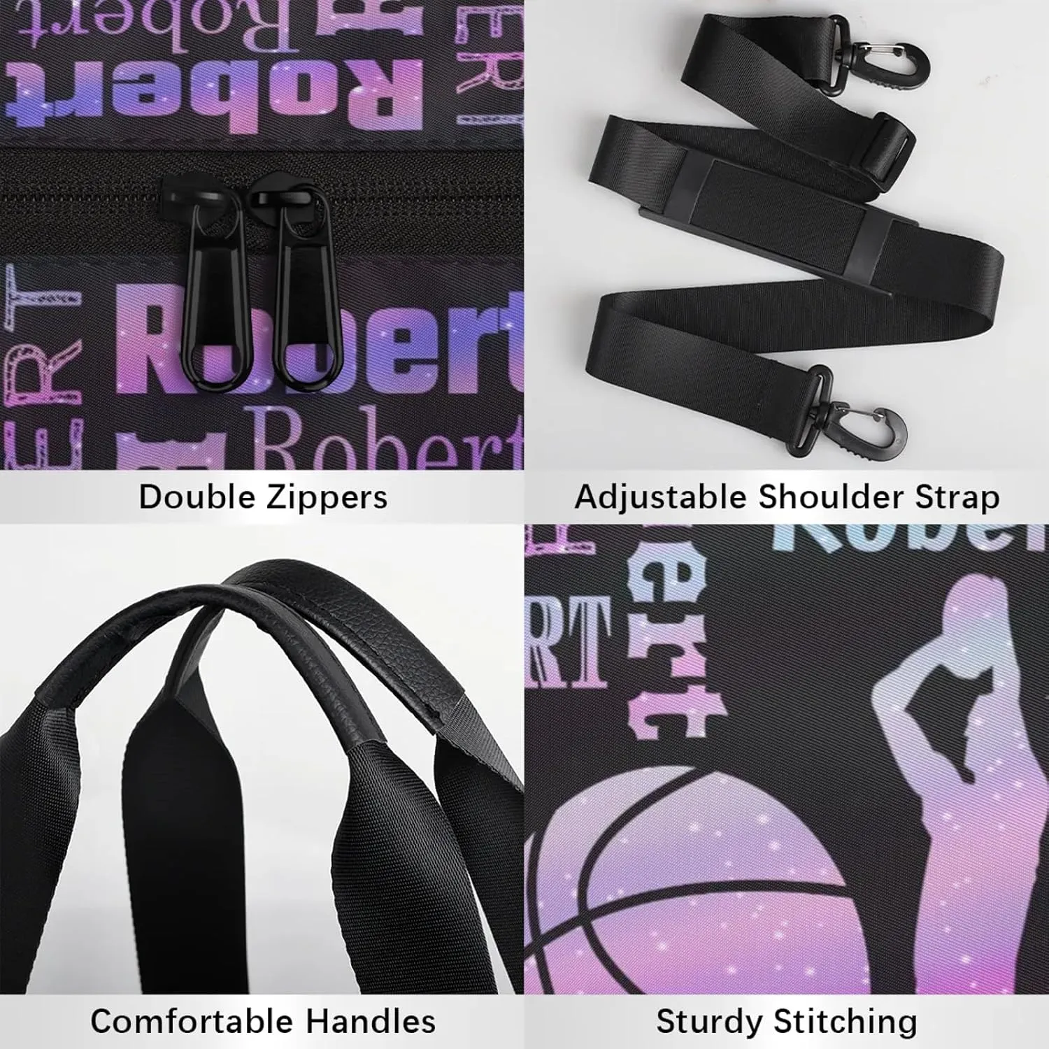 Custom Basketball Sport Bags Personalized Sports Gym Bag with Name Overnight Weekender Duffel Bag Customized Gifts for Women Men, Sparkly