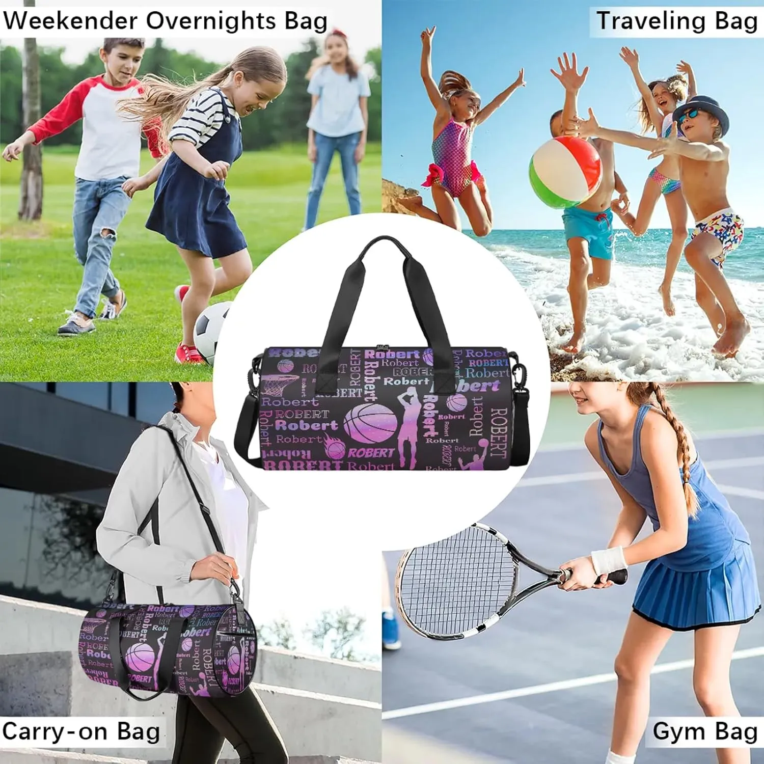 Custom Basketball Sport Bags Personalized Sports Gym Bag with Name Overnight Weekender Duffel Bag Customized Gifts for Women Men, Sparkly