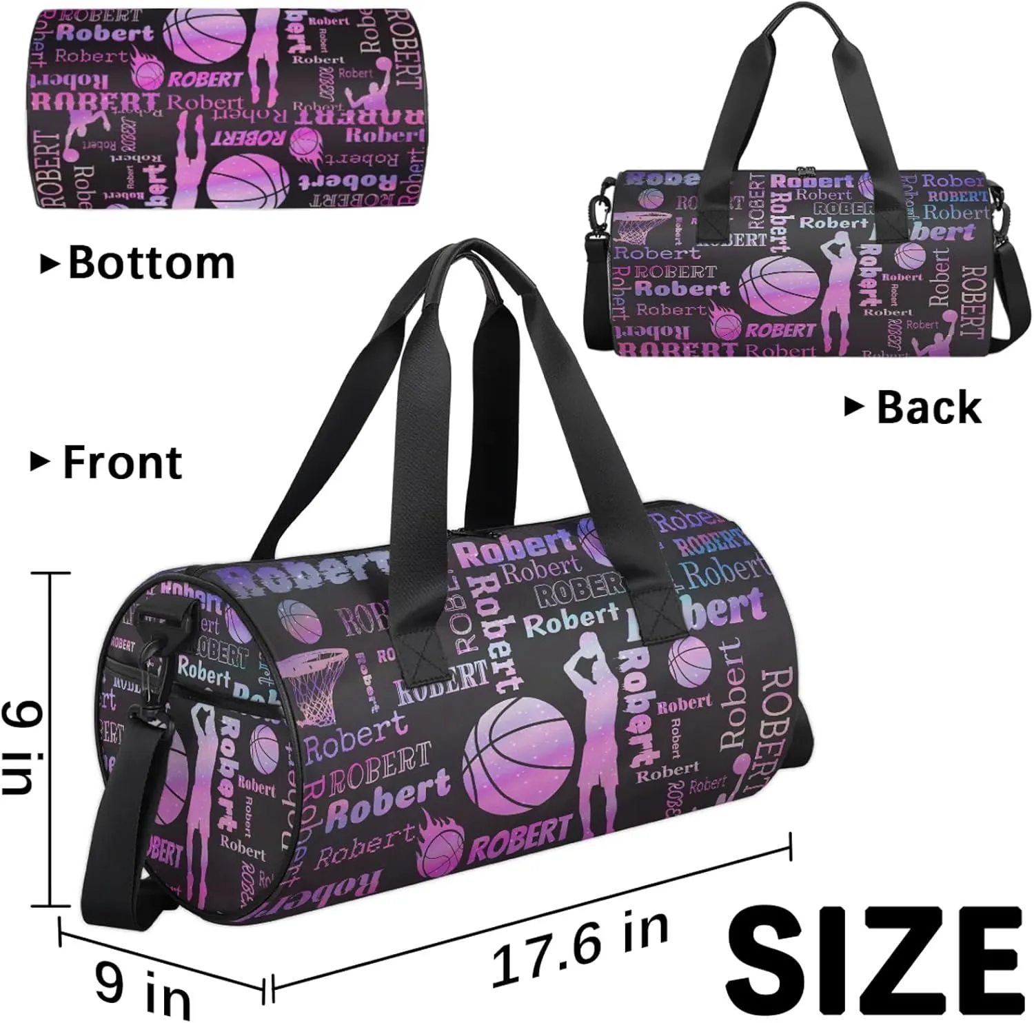 Custom Basketball Sport Bags Personalized Sports Gym Bag with Name Overnight Weekender Duffel Bag Customized Gifts for Women Men, Sparkly