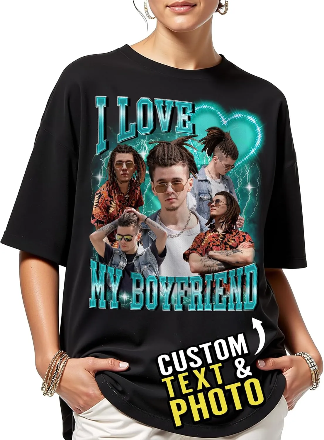 Custom Bootleg Rap Tee Shirt for Women & Men - Custom Face & Photo Picture Shirt Gift Idea for Couples, Family & Friends