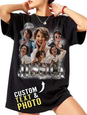 Custom Bootleg Rap Tee Shirt for Women & Men - Custom Face & Photo Picture Shirt Gift Idea for Couples, Family & Friends