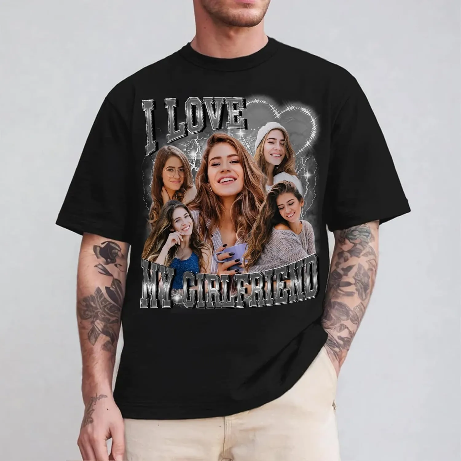 Custom Bootleg Rap Tee Shirt for Women & Men - Custom Face & Photo Picture Shirt Gift Idea for Couples, Family & Friends