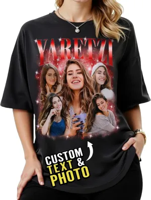 Custom Bootleg Rap Tee Shirt for Women & Men - Custom Face & Photo Picture Shirt Gift Idea for Couples, Family & Friends