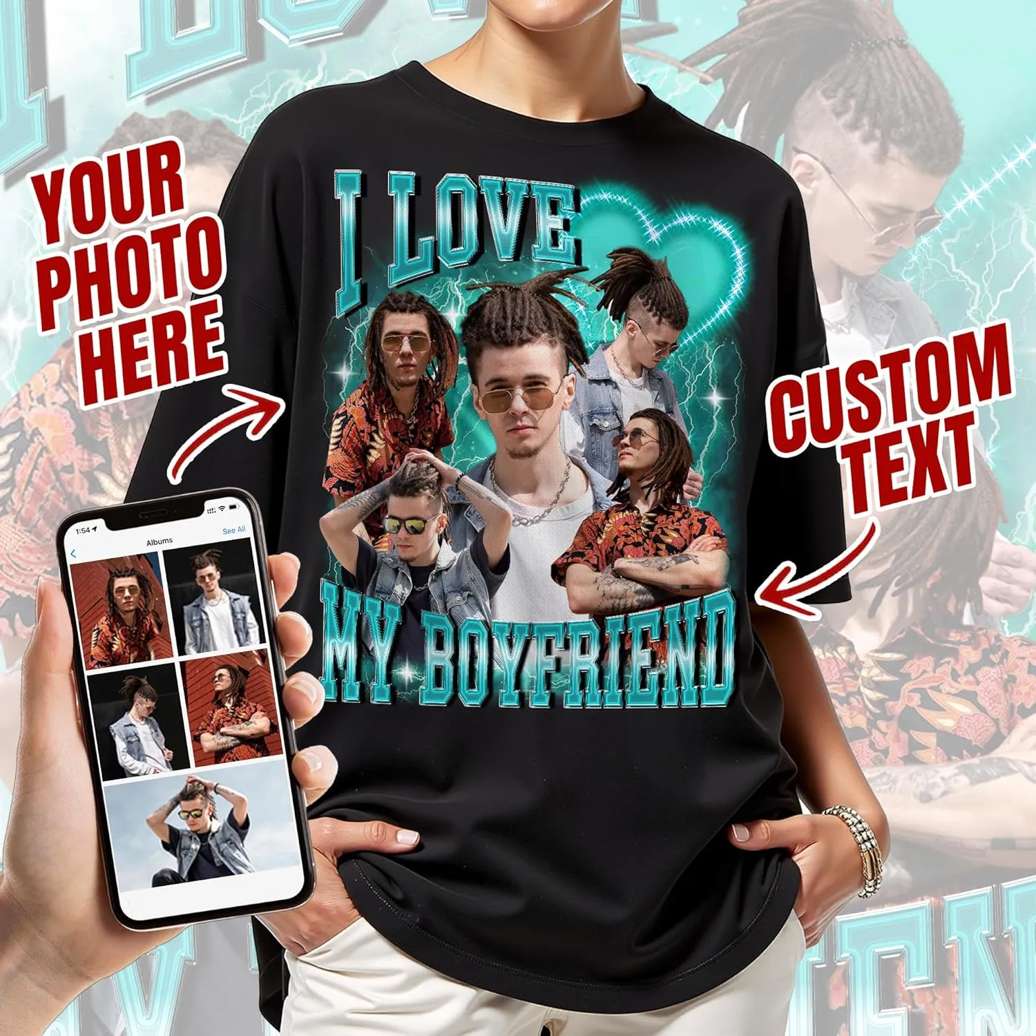 Custom Bootleg Rap Tee Shirt for Women & Men - Custom Face & Photo Picture Shirt Gift Idea for Couples, Family & Friends