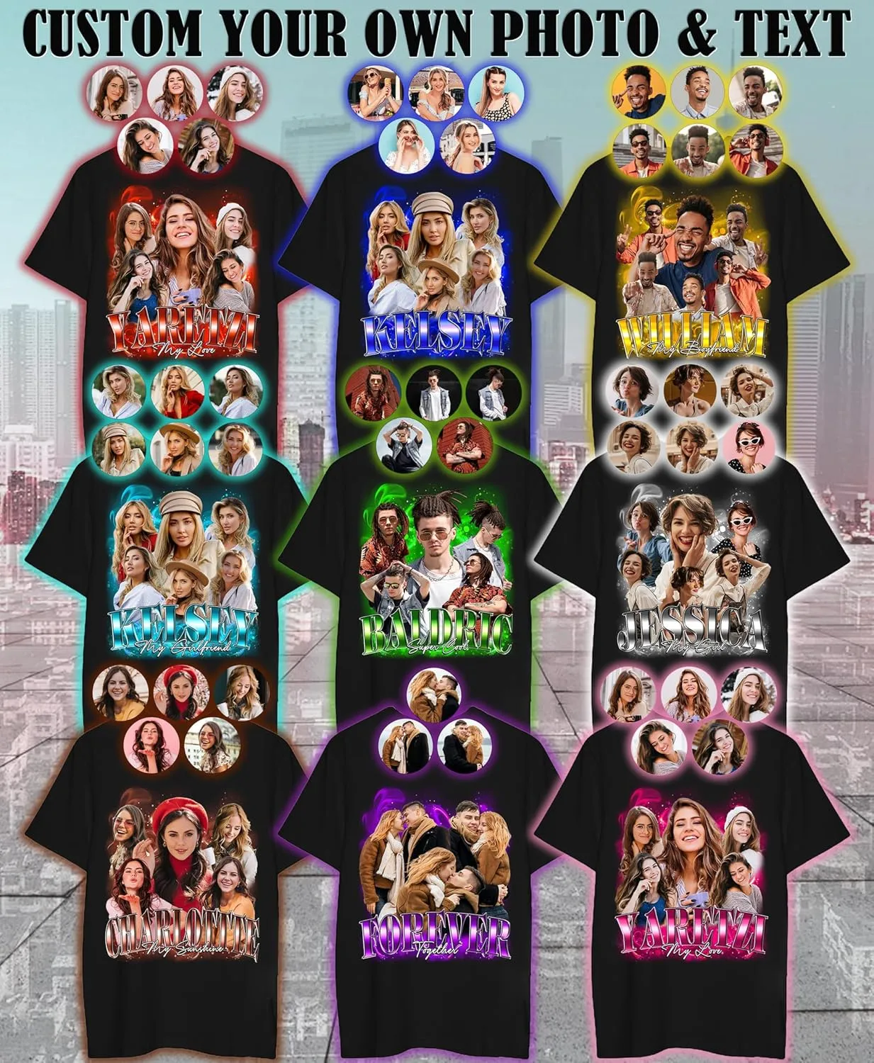 Custom Bootleg Rap Tee Shirt for Women & Men - Custom Face & Photo Picture Shirt Gift Idea for Couples, Family & Friends