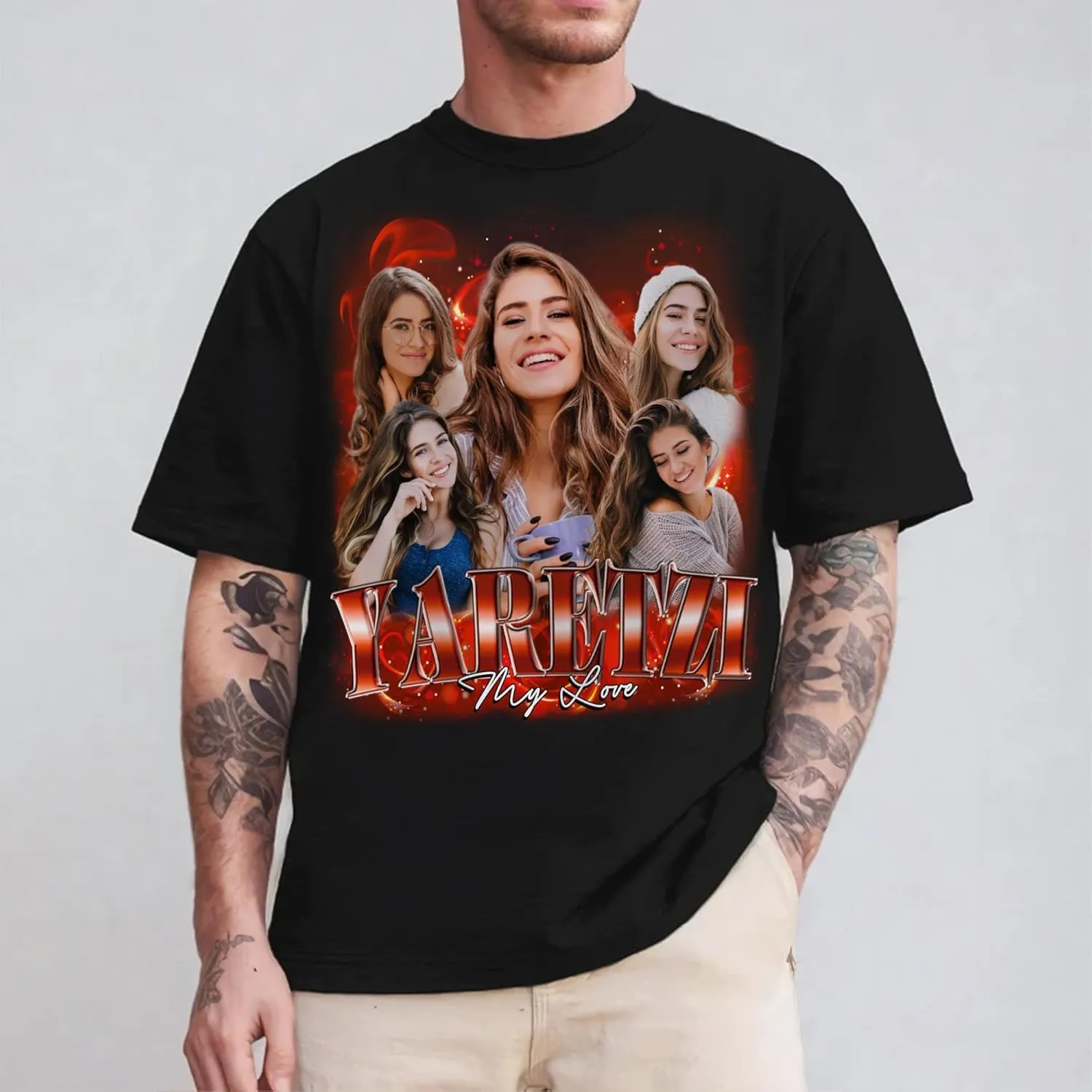 Custom Bootleg Rap Tee Shirt for Women & Men - Custom Face & Photo Picture Shirt Gift Idea for Couples, Family & Friends