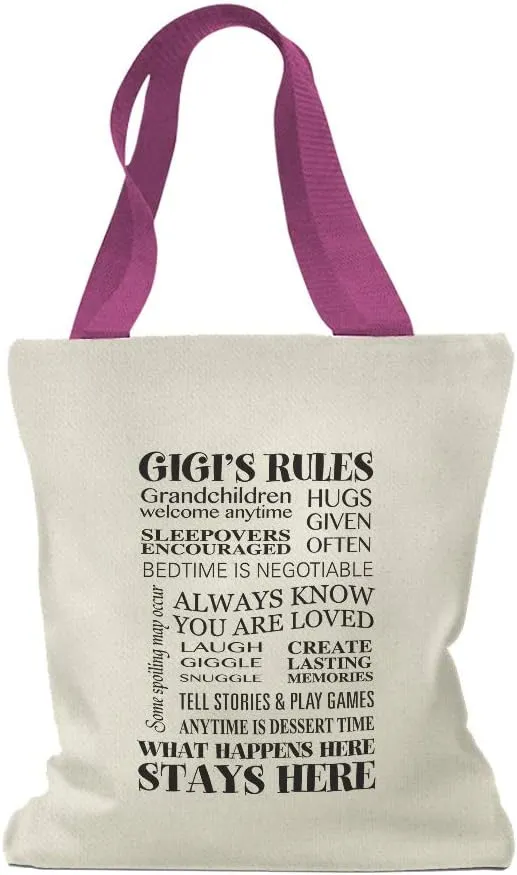 Custom Canvas Tote Shopping Bag Gigi's Rules Grandma Family & Friends Reusable Beach for Women